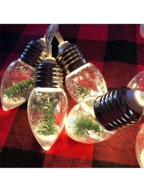 Christmas Snow Globe String Lights Bottle Brush Trees 2.5 Ft Battery LED Novelty